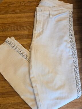 7 For All Mankind White Skinny Jeans with Side Braid - Size 30